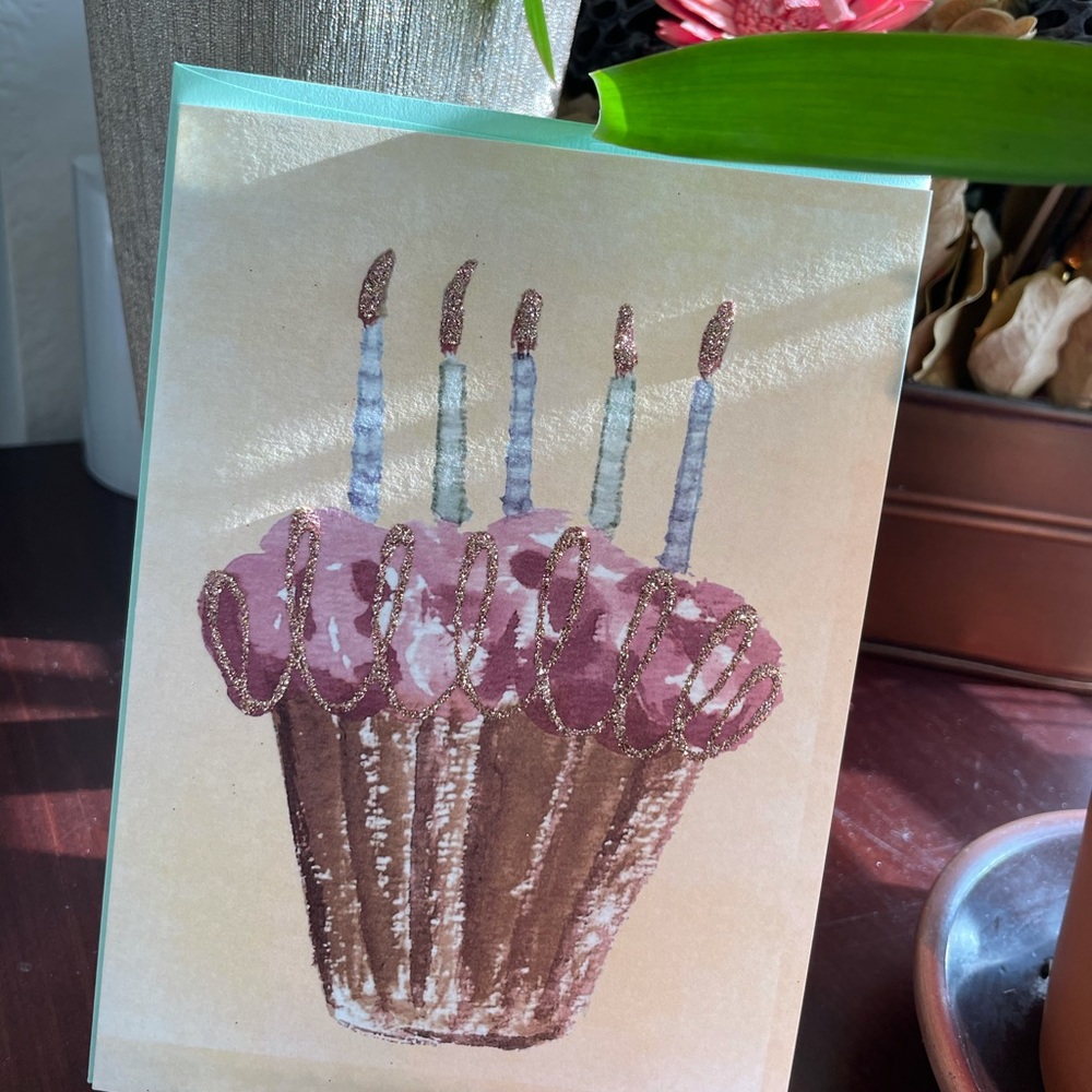 Sale Set of 6 Cupcake Handmade Cards. Watercolor printed on thick card stock.